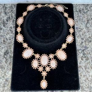Coral Pink Stone and Rhinestone Statement Necklace